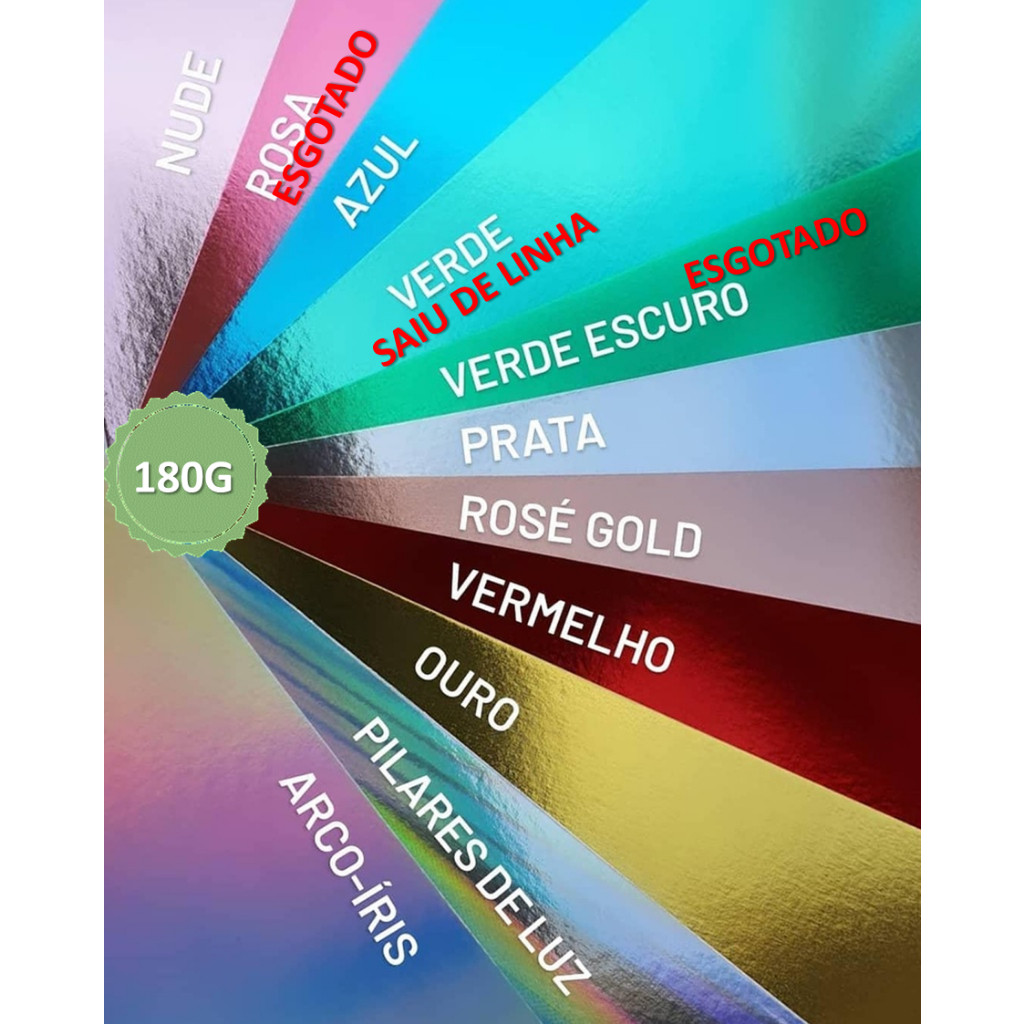 Papel Laminado Lamicote 180g - A4 - 10 Folhas - Varias Cores