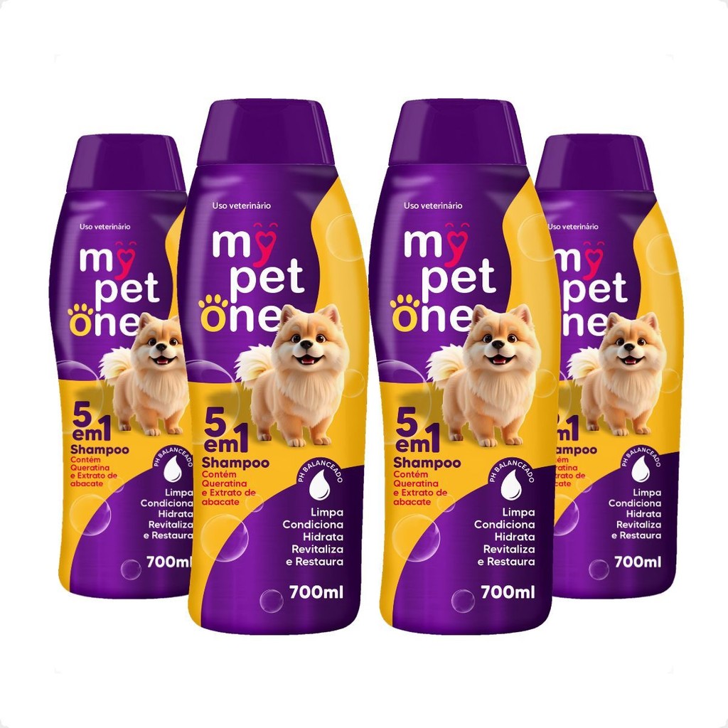 Kit 4 Shampoo 5 em 1 Mypetone Cães e Gatos - 700mL