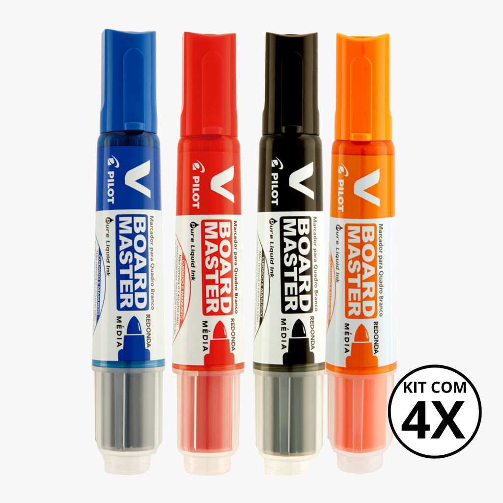 Kit com 4 Marcadores Para Quadro Branco V Board Master - PILOT KITS:AZUL+VERMELH