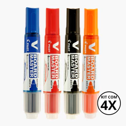 Kit com 4 Marcadores Para Quadro Branco V Board Master - PILOT KITS:AZUL+VERMELHO+PRETO+LARANJA