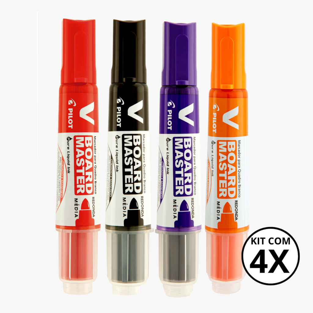 Kit com 4 Marcadores Para Quadro Branco V Board Master - PILOT KITS:VERMELHA+PRETO+VIOLETA+LARANJA em Oferta na Shopee