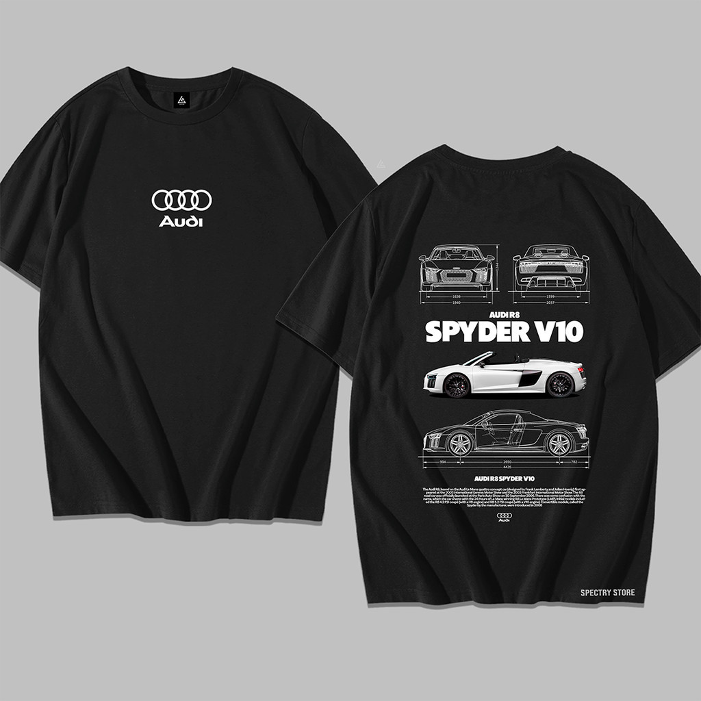Camiseta Camisa Carro Audi R8 Spyder V10 Y2k Algodão Tendência Novidade Unissex Premium Exclusivo Vorteix