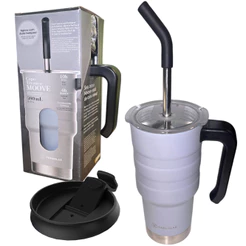 Copo Térmico Com Tampa E Canudo 590ml Inox Antivazamento Para Café Chá Refrigerante Termolar