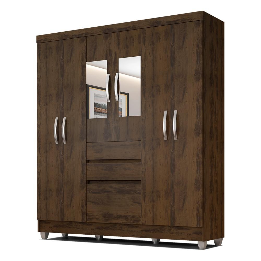 Guarda Roupa Casal Lia 6 Portas C/espelho Capuccino - Moveis Arapongas