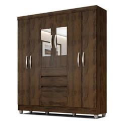 Guarda Roupa Casal Lia 6 Portas C/espelho Capuccino - Moveis Arapongas