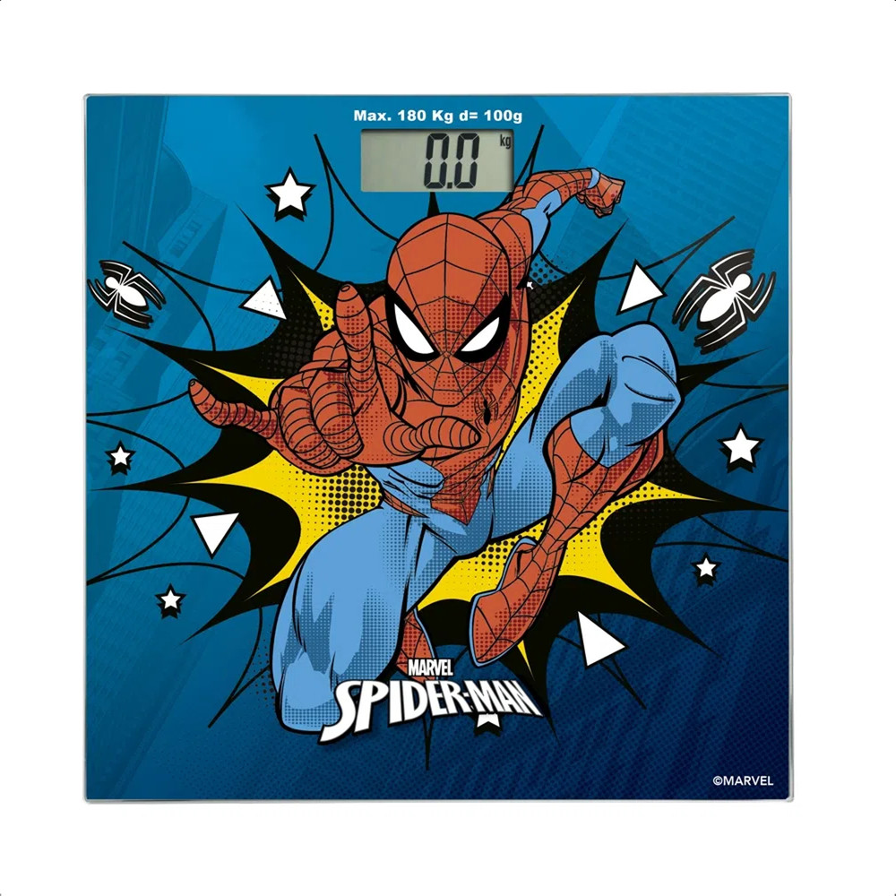 Balança Digital Homem Aranha Até 180Kg Com Vidro Temperado Antiderrapante Multilaser - HC097 em Oferta na Shopee