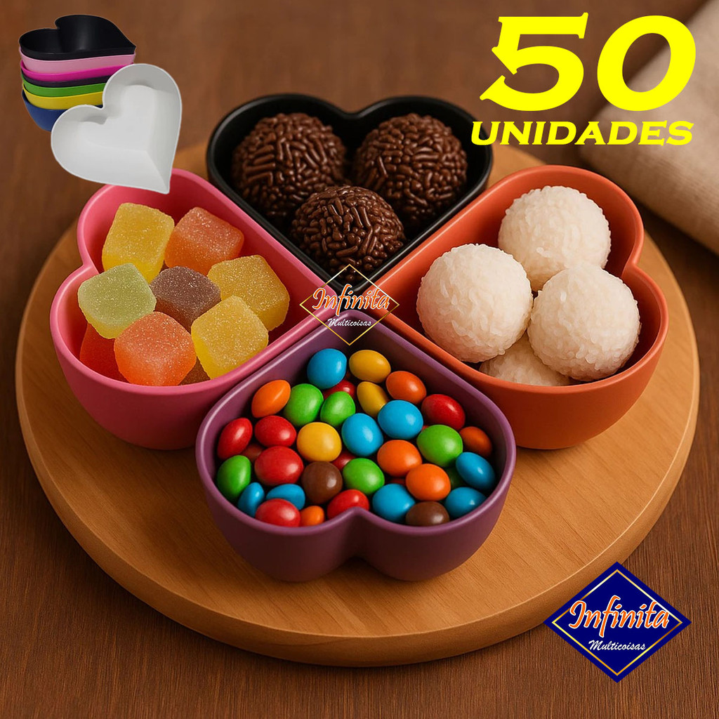 Kit 10 a 50 Cumbuca petisqueira coração plástico petisco aperitivo churrasco