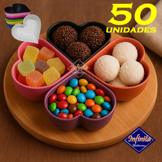 Kit 10 a 50 Cumbuca petisqueira coração plástico petisco aperitivo churrasco