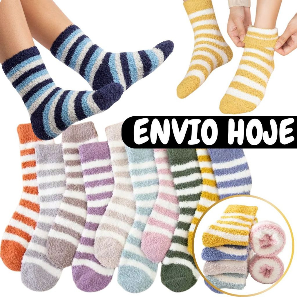 Kit 10,6,2 Pares de Meia Longa Térmica De Lã Felpuda Grossa Unissex Para Frio Quente  Inverno Grossa