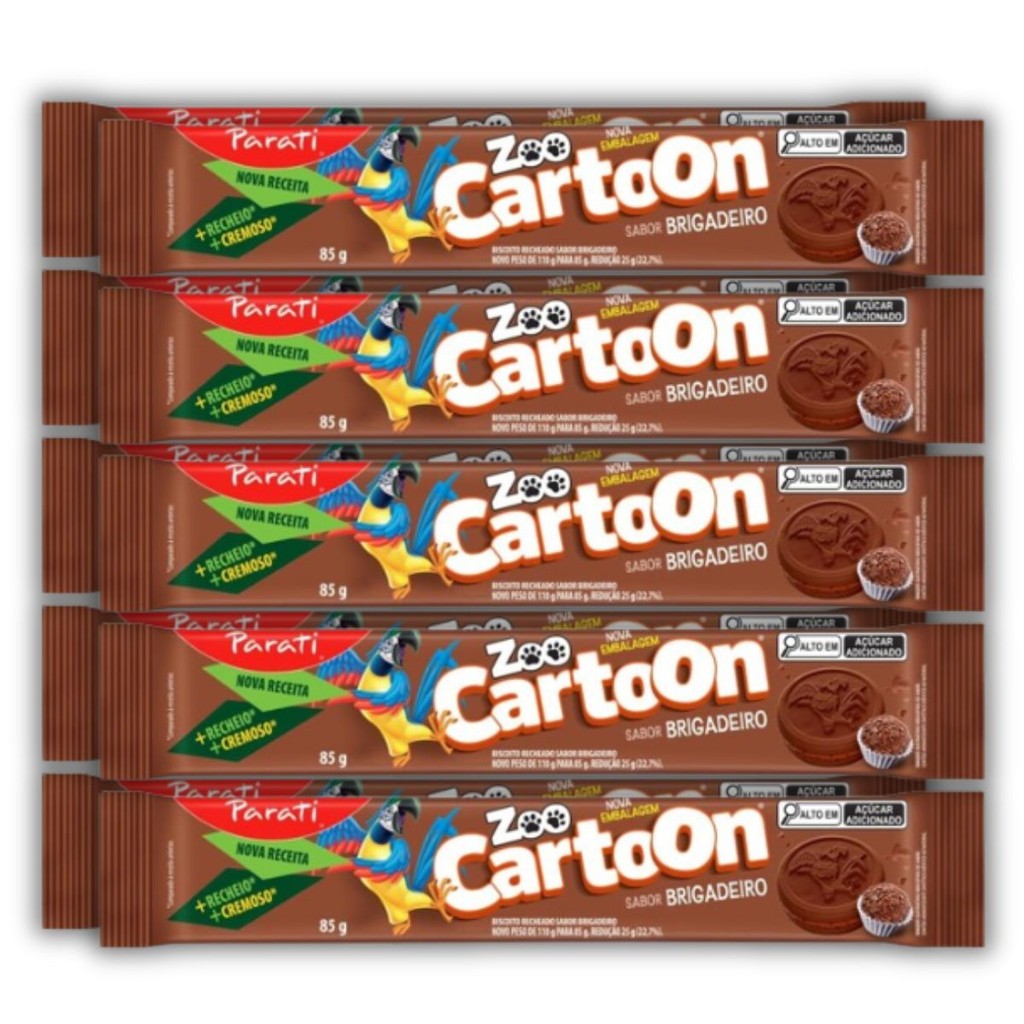 Pack 10un Biscoito Recheado Bolacha Parati Zoo Cartoon Brigadeiro 85g