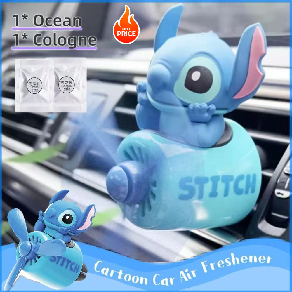 Cute Stitch Car Air Fresher-Difusor De Carro Piloto De Desenho Animado , Ventilador De Soquete Com Hélice Rotativa Acess em Oferta na Shopee