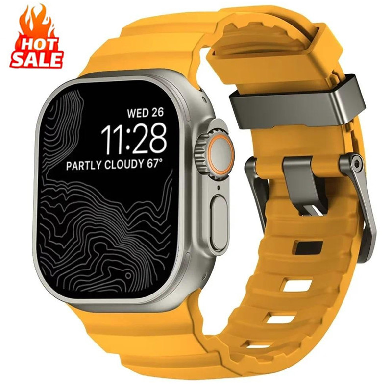 Nova Banda Esportiva De Silicone Pulseira De Metal De Titânio Para Apple Watch 46mm 42mm 44mm 45mm 49mm iwatch Série Ult