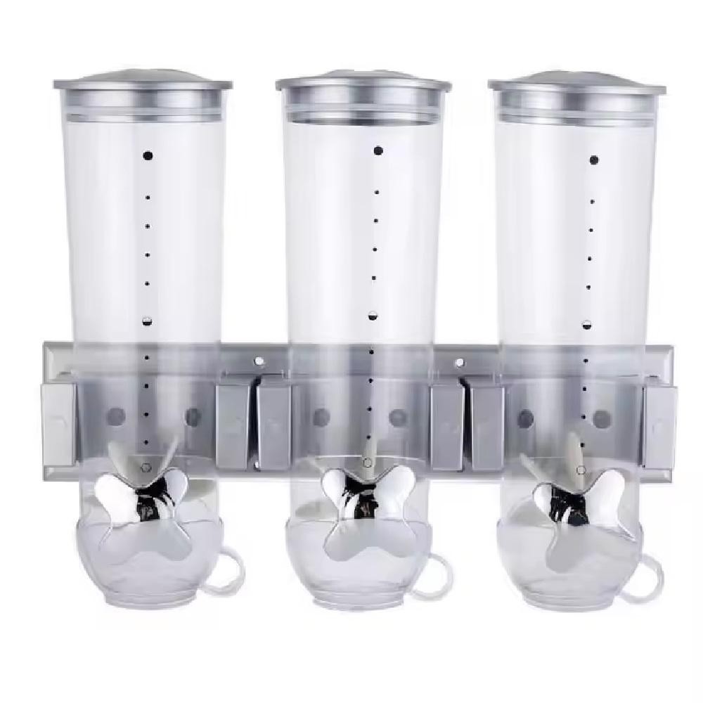 DISPENSER DE PAREDE PORTA CEREAIS TRIPLO ALIMENTOS ORGANIZADOR SUCRILHOS GRANOLA 3 POTES HERMETICO