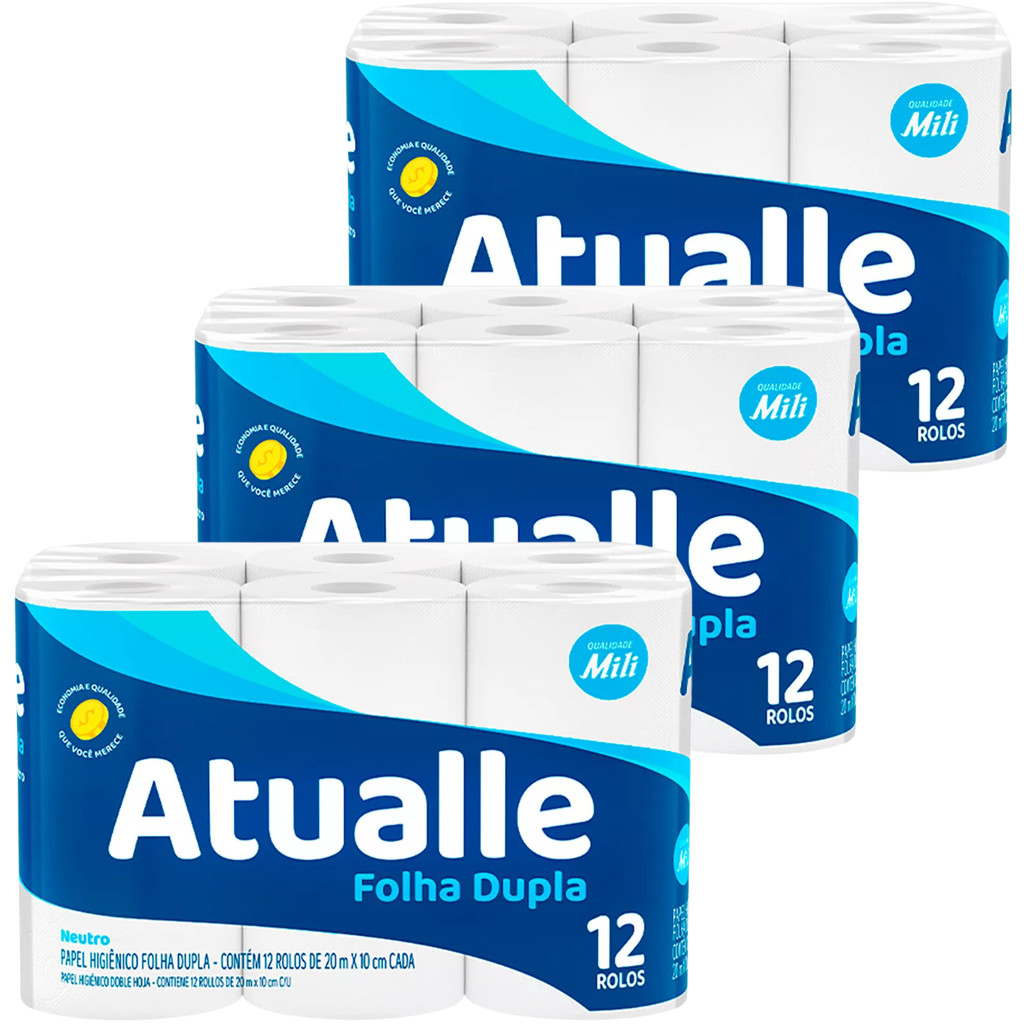 Papel Higiênico Atualle Folha Dupla Neutro 36 rolos