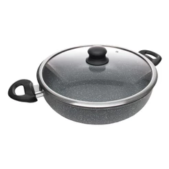 Panela Wok de Indução Wolff Granilite Cinza 28cm com Tampa de Vidro Alumínio Revestimento Cerâmico Antiaderente Cozinha