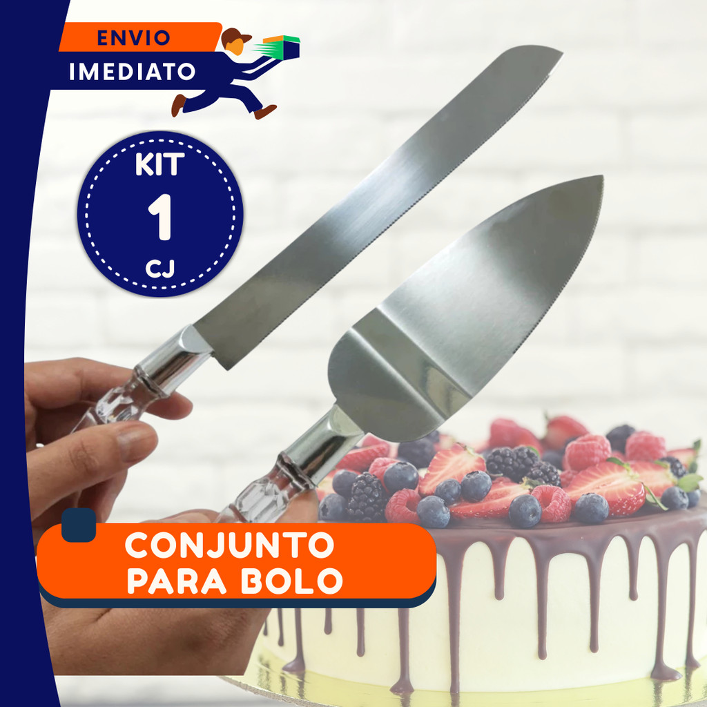 Jogo para Servir Bolo Inox Cabo Acrílico Reforçado Luxo Faca Espátula