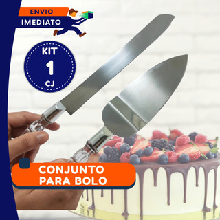 Jogo para Servir Bolo Inox Cabo Acrílico Reforçado Luxo Faca Espátula
