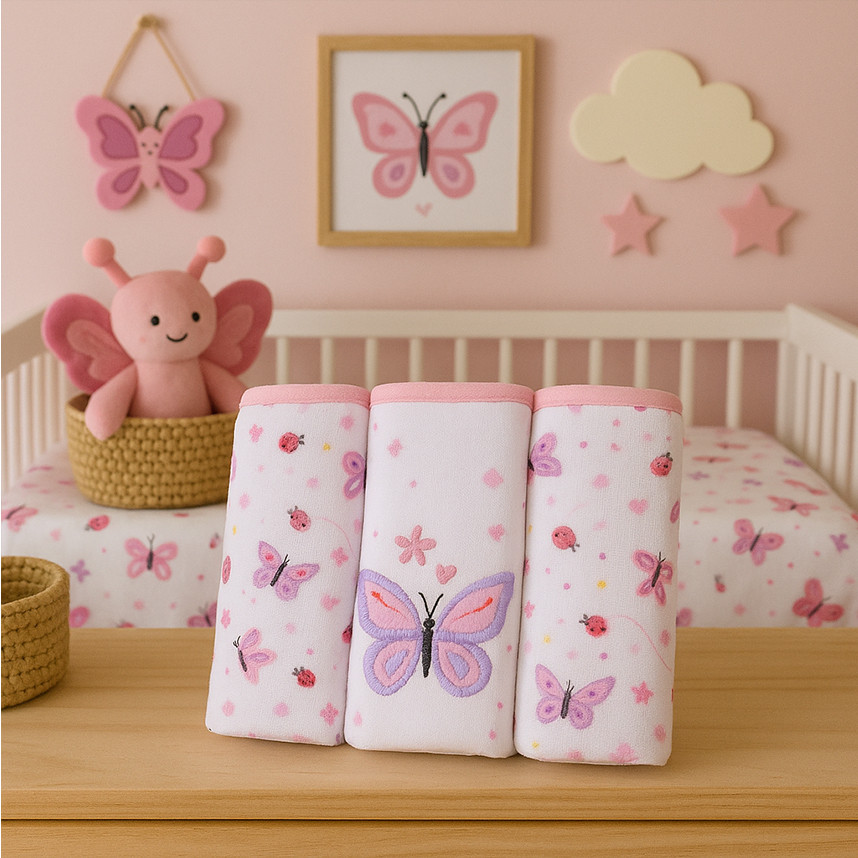 Kit Fralda Baby Gijo Bordado Borboleta - 3 Peças em Oferta na Shopee