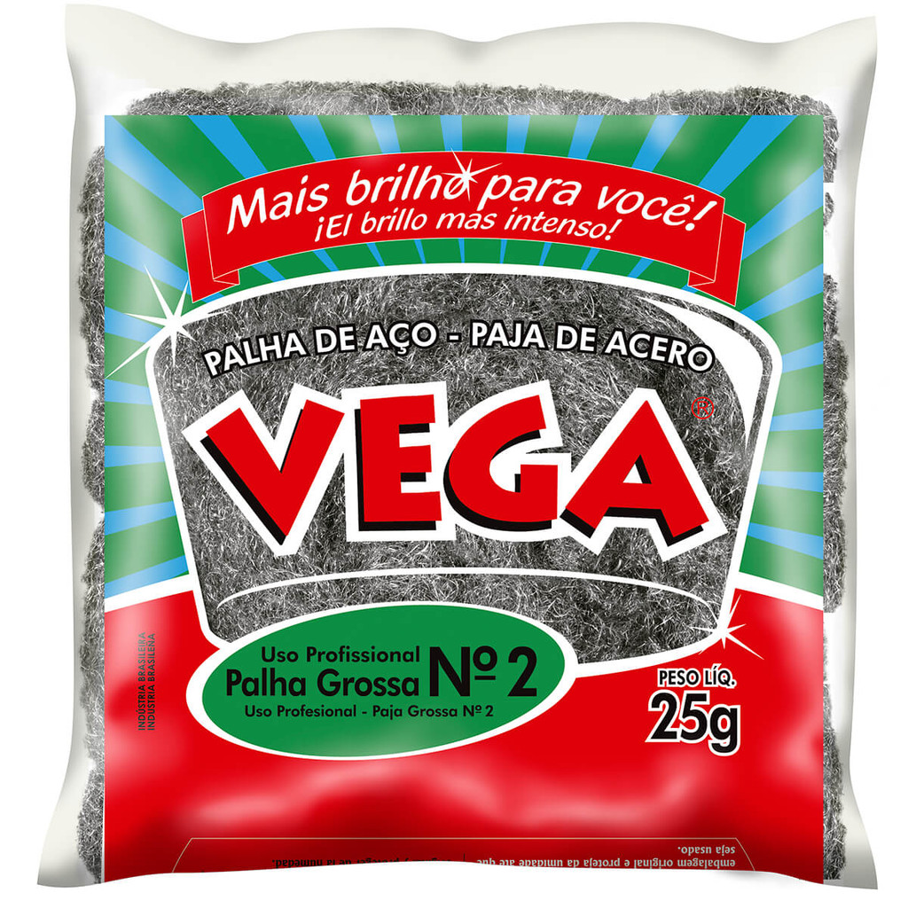 Palha de Aço Profissional N°2 Vega Steel fardo com 20 unidades em Oferta na Shopee