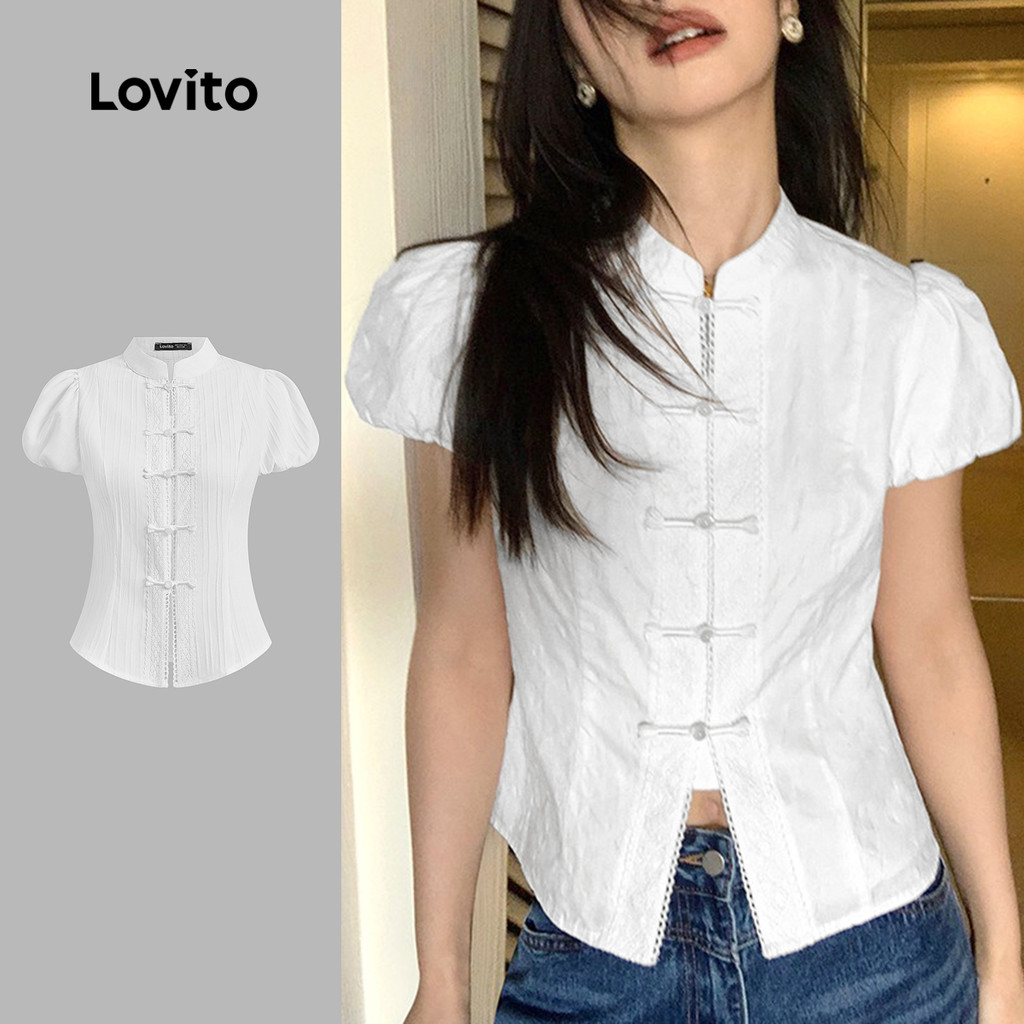 Lovito Blusa Elegante Botão Blusa Verão/Primavera Para Mulheres L125AD369 - Women Clothes