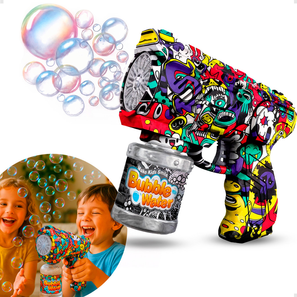 Brinquedo Crianças Máquina De Bolhas Pistola Com Luz Lança Bolha Bolinha de Sabão Metralhadora Automatica TikTok