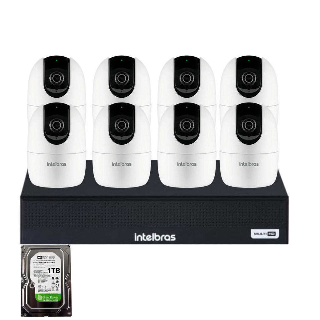 Kit 8 Câmeras Full HD Im4 C Intelbras Branca Nvd 1408 Intelbras Com 8 Canais Com Hd 1tb Instalado