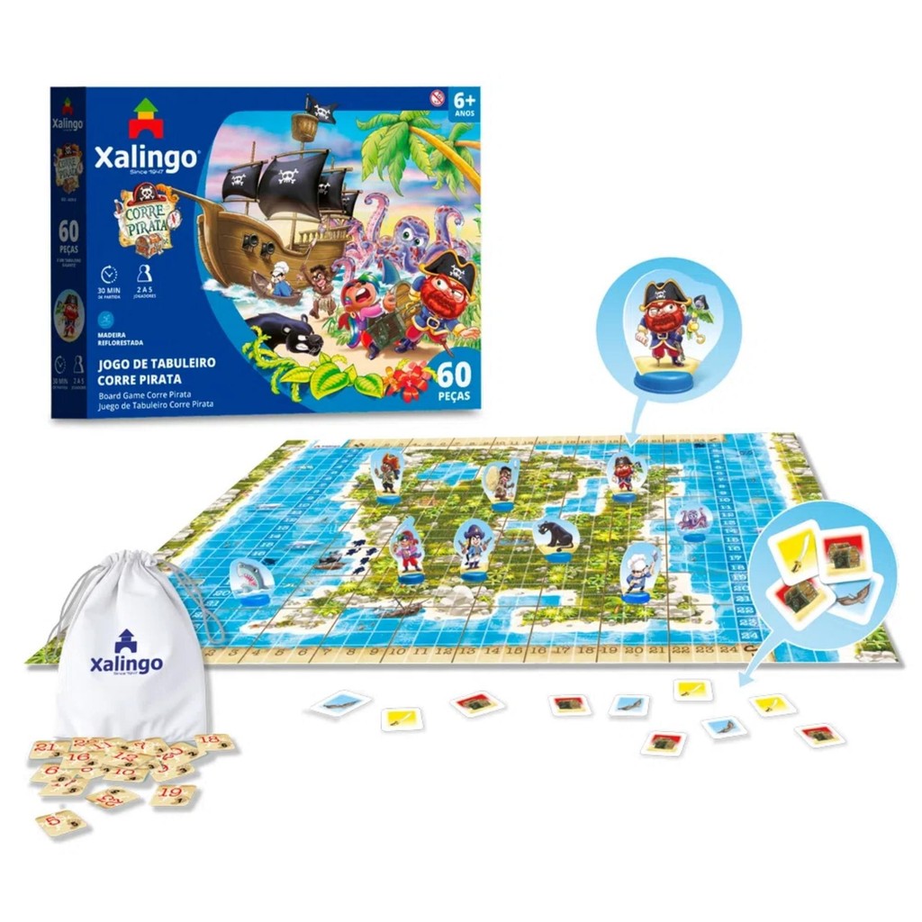 Jogo de Tabuleiro Corre Pirata 60 Peças para Crianças a Partir de 6 anos Xalingo - 60598 em Oferta na Shopee
