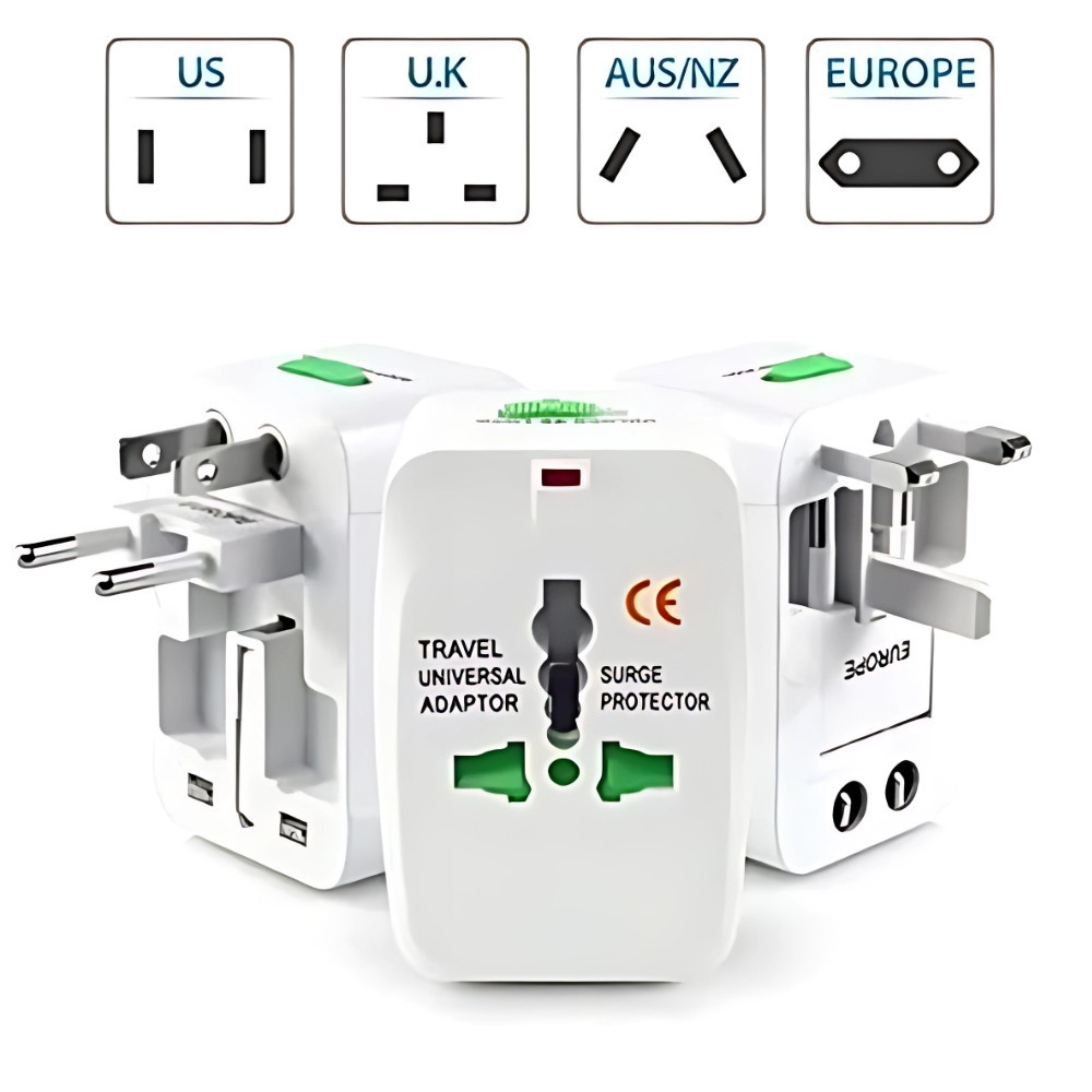 Adaptador de Tomada Universal Internacional de Viagem Compatível c/ +150 Países | Plug Global 4 em 1