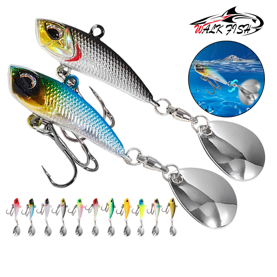 WALK FISH 1 Peça 7g/11g/15g/21g VIB Isca Dura Com Lantejoulas Rotativas De Metal Vibratória De Olhos 3D