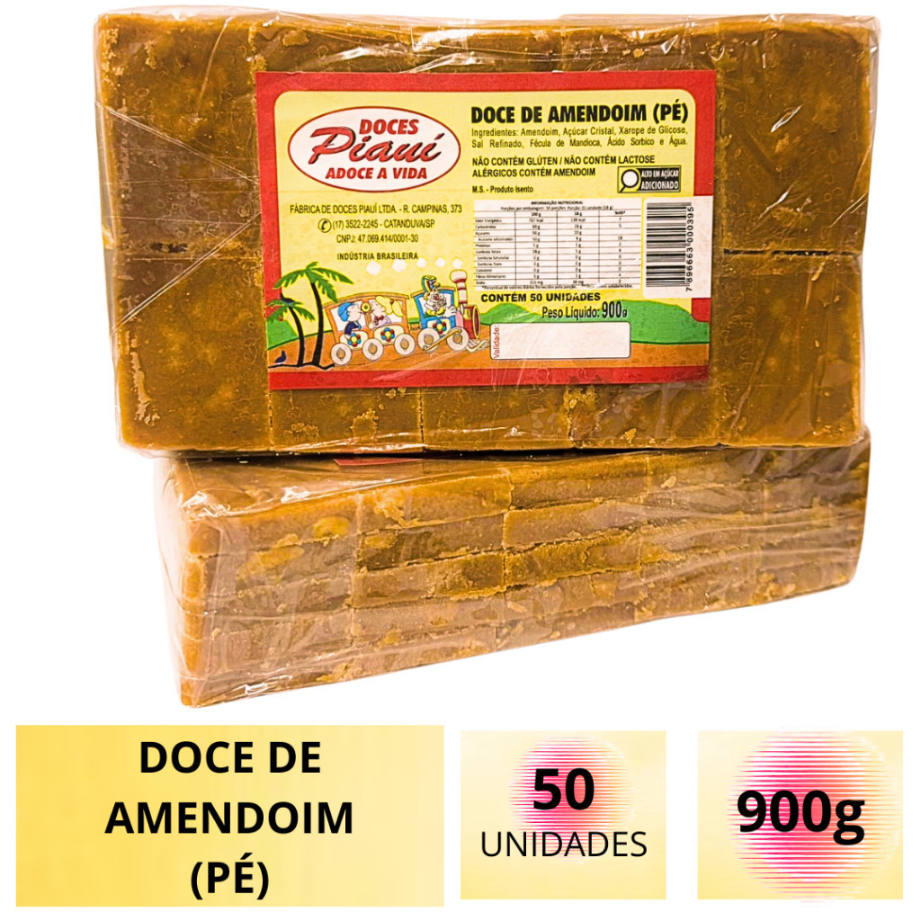 Pacote Doce de Amendoim (PÉ) 900g C/ 50un - Paçoca tipo Pé - Doces Piaui - Festa Junina