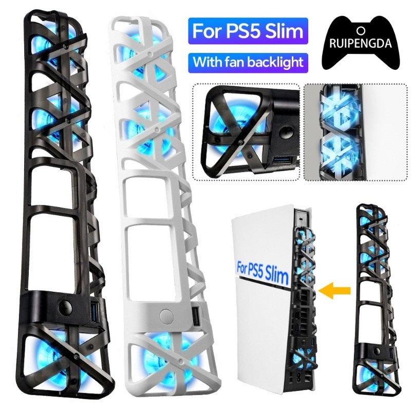 Ventiladores De Resfriamento Para Console PS5 Slim Com Luz LED Azul Doca De Carregamento Rápido Suporte Completo De Vent em Oferta na Shopee