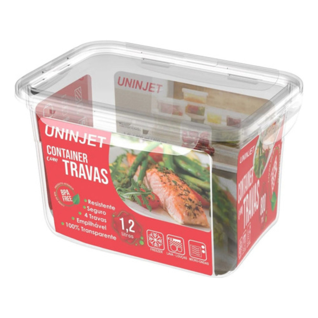 Pote Plástico Container Com Travas Resistente Prático 1200ml