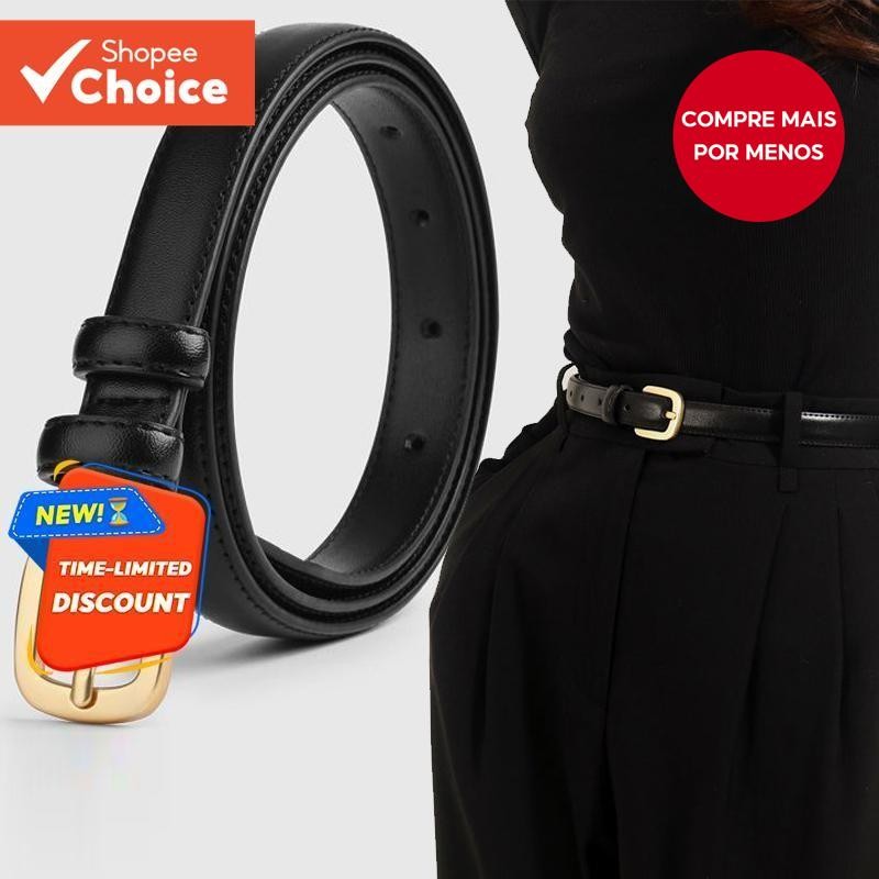 Cinto De Couro Fino Feminino Elegante – Fivela De Liga À Prova De Ferrugem Para Moda Versá...