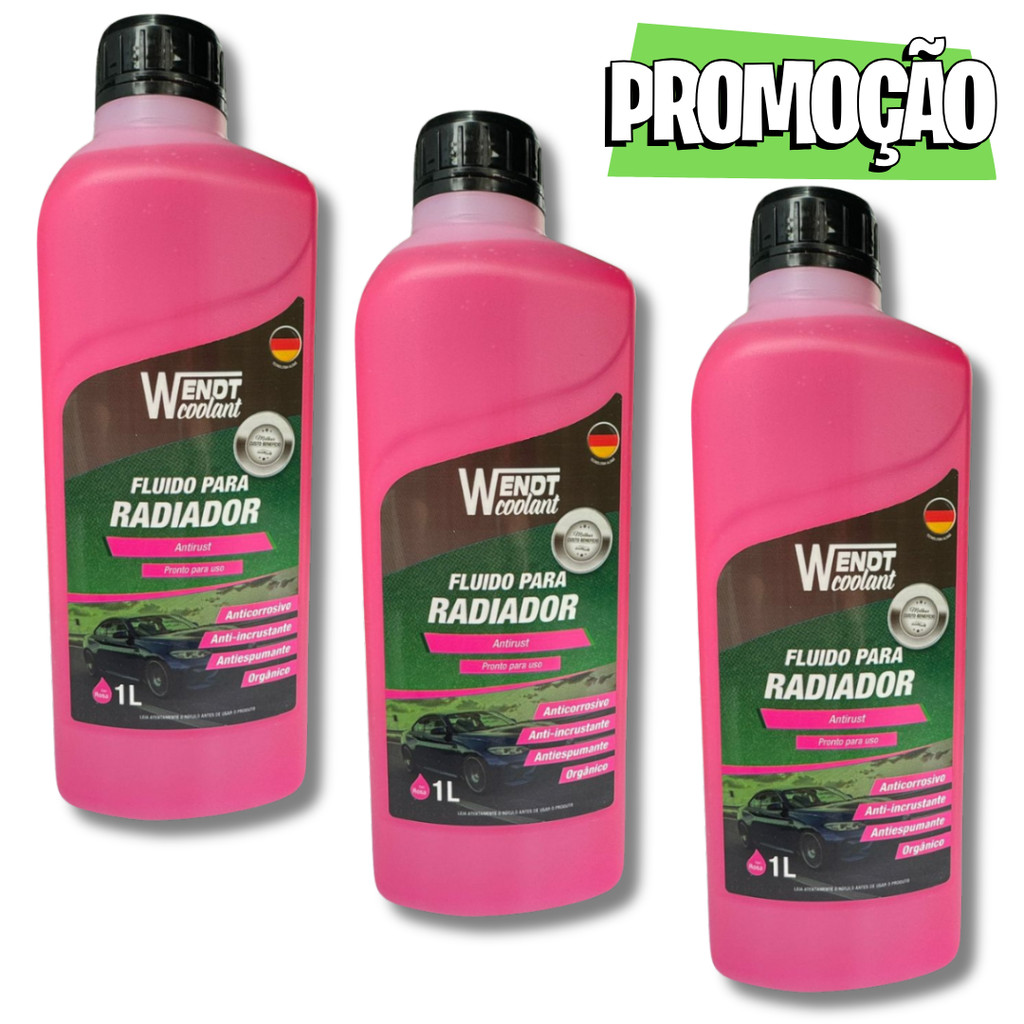 KIT 3 FLUIDO PARA RADIADOR WENDT ANTIRUST PRONTO PARA USO ORGANICO ROSA 1L