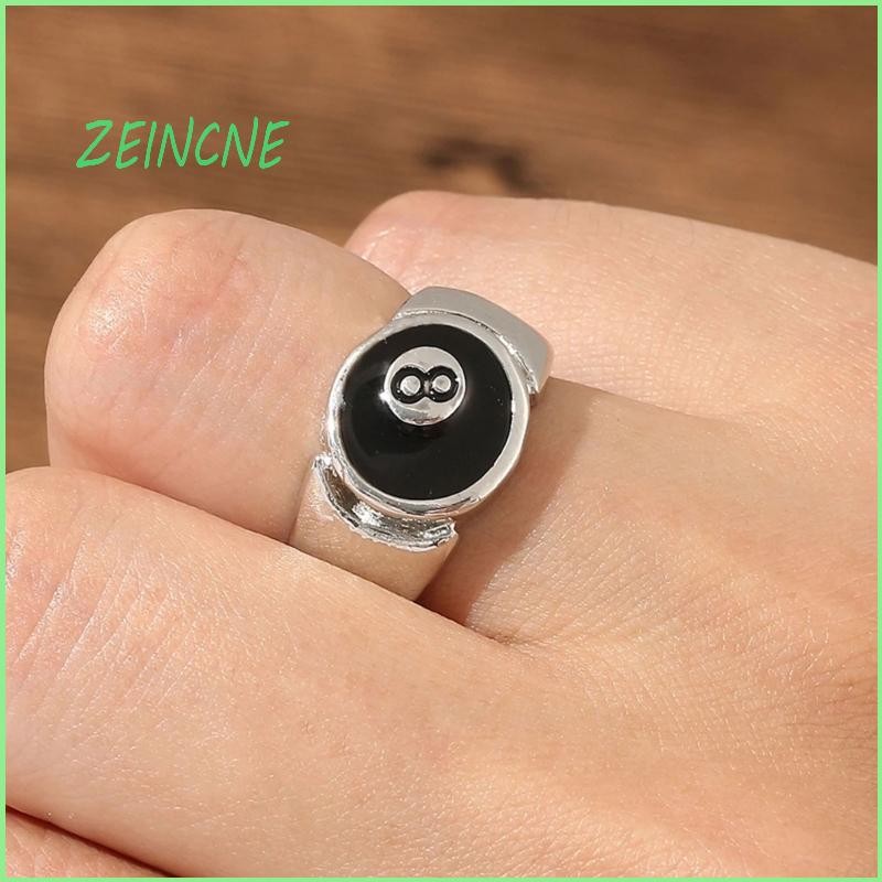ZEIN Punk Preto Oito Anel Bilhar Aberto Ajustável Metal Prata Cor em Oferta na Shopee