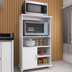 Armário Fruteira Forno com Suporte para Microondas e Balcão Multiuso com Rodinhas ou pé Palito