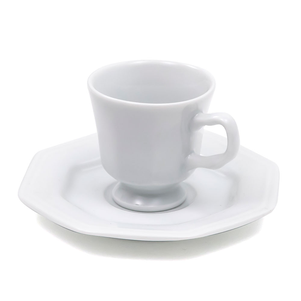 Xícara Chá Pires Porcelana 65ml Prisma Branca Octogonal Café Mesa Micro-ondas Lava-louças Schmidt em Oferta na Shopee