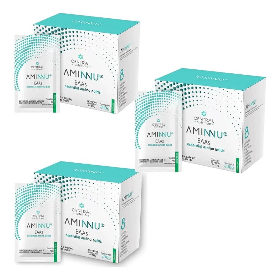 Kit Com 3 unidades Aminnu 10g 30 Sachês - Central Nutrition Sabor:Limão