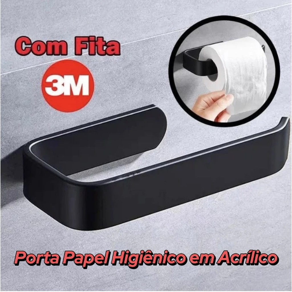 Suporte De Rolo De Papel Higiênico Acessórios Banheiro 3M Cola Instalação Temporária sem Danos Ideal para Aluguel toalha