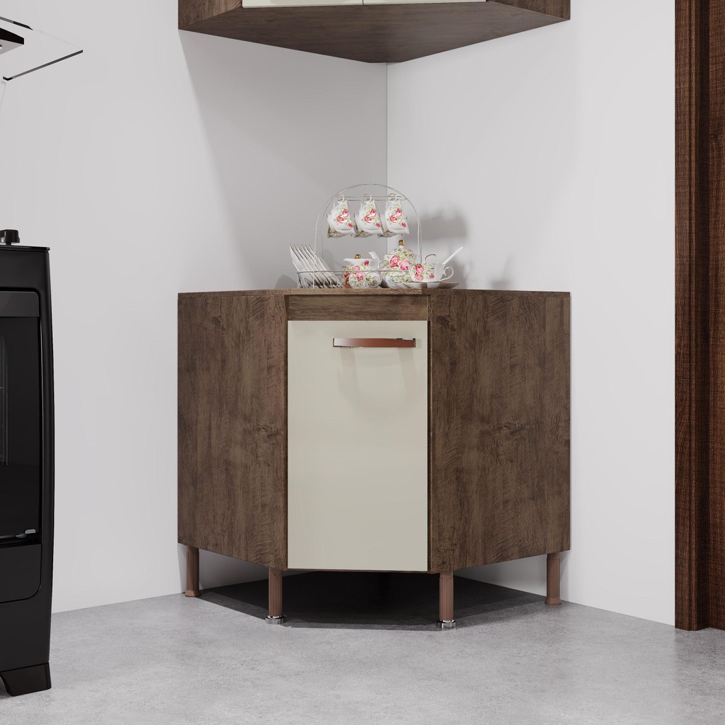 Balcão Modulado De Canto Com Tampo Fidelitá Lisboa 75cm 1 Porta Noce/Off-White - Home & Living