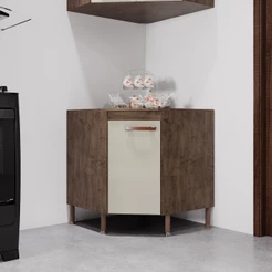 Balcão Modulado De Canto Com Tampo Fidelitá Lisboa 75cm 1 Porta Noce/Off-White