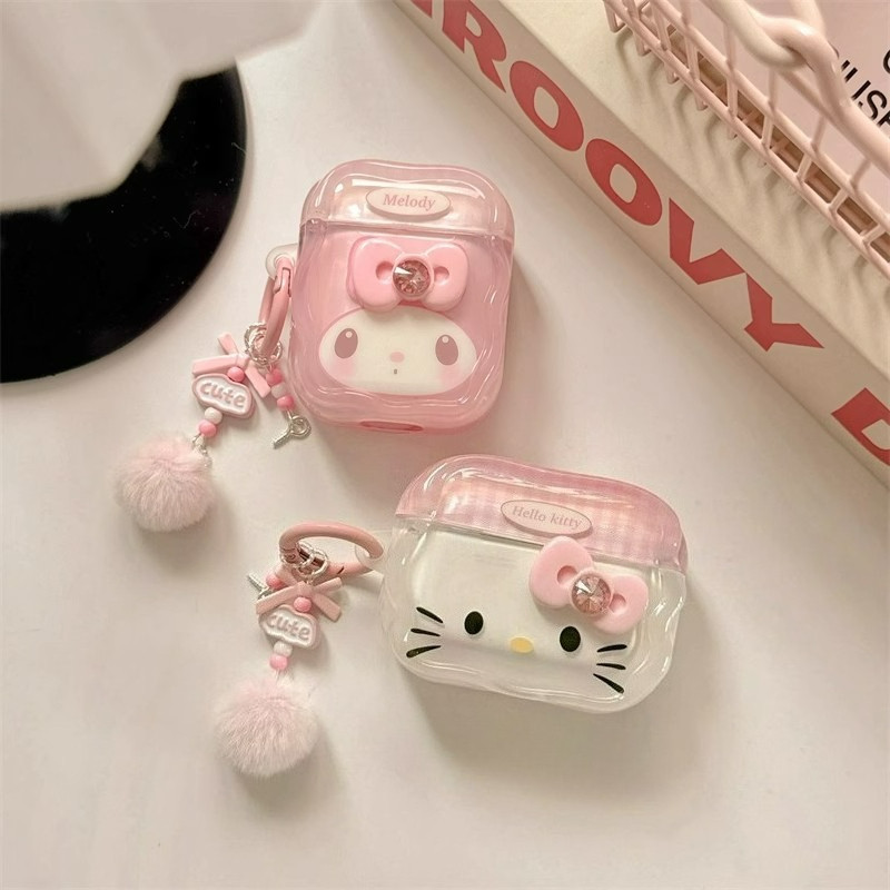 Bonito Dos Desenhos Animados Hello Kitty Melodia Fone De Ouvido Caso Compatível Para AirPods 4 1 2 3 Pro 2021 Sem Fio Bl