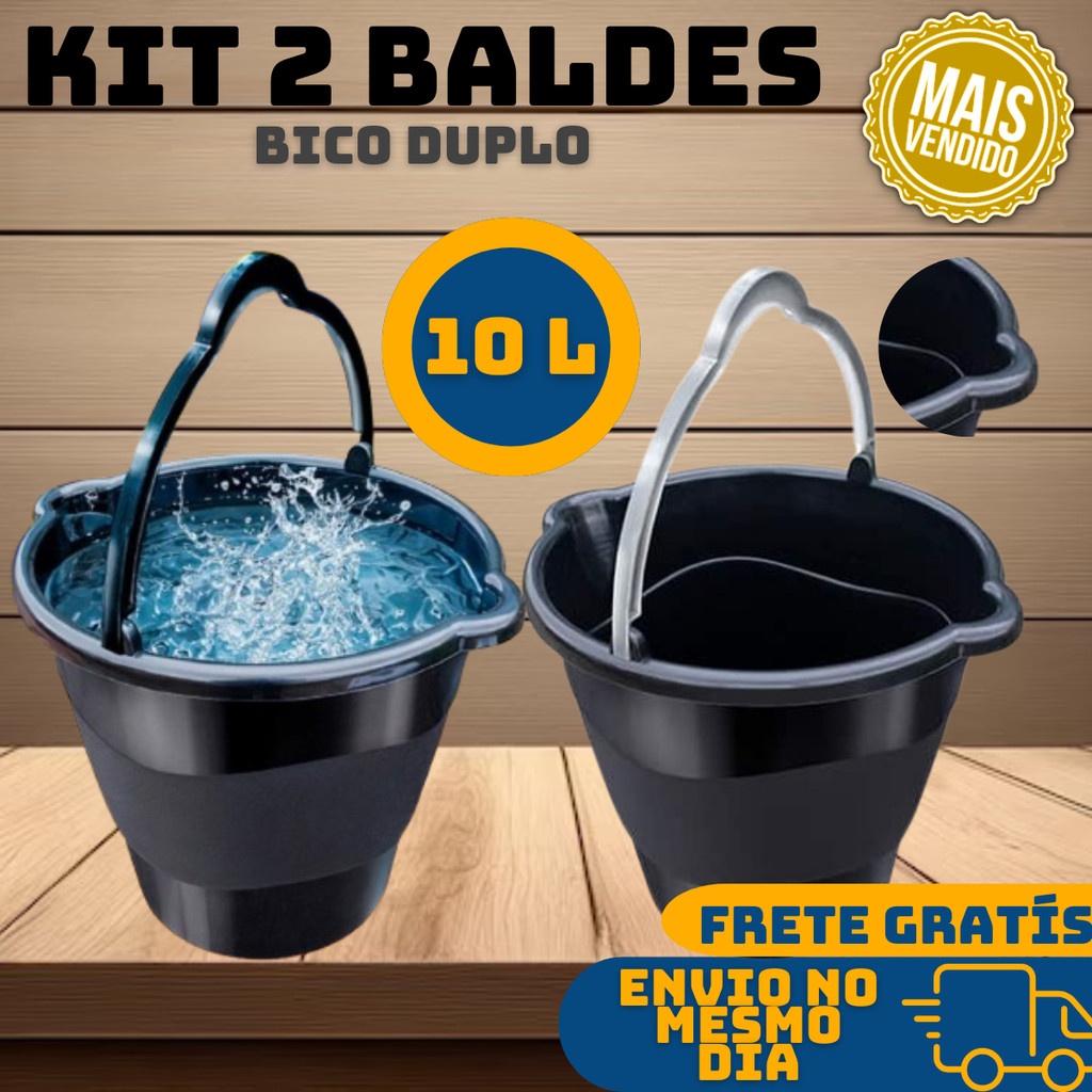 Kit 2 Balde 10 Litros De Limpeza Com Alça Bico Duplo Resistente Plástico Resistente Grande Multiuso em Oferta na Shopee
