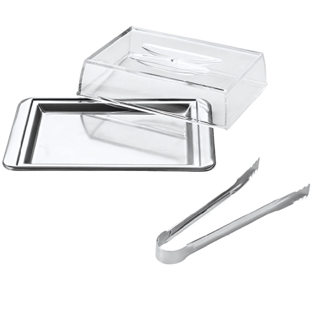 Porta-Frios Brinox Lyon Inox 20x13cm Empilhável Tampa Acrílica Pinça Queijo Presunto Salame Mesa