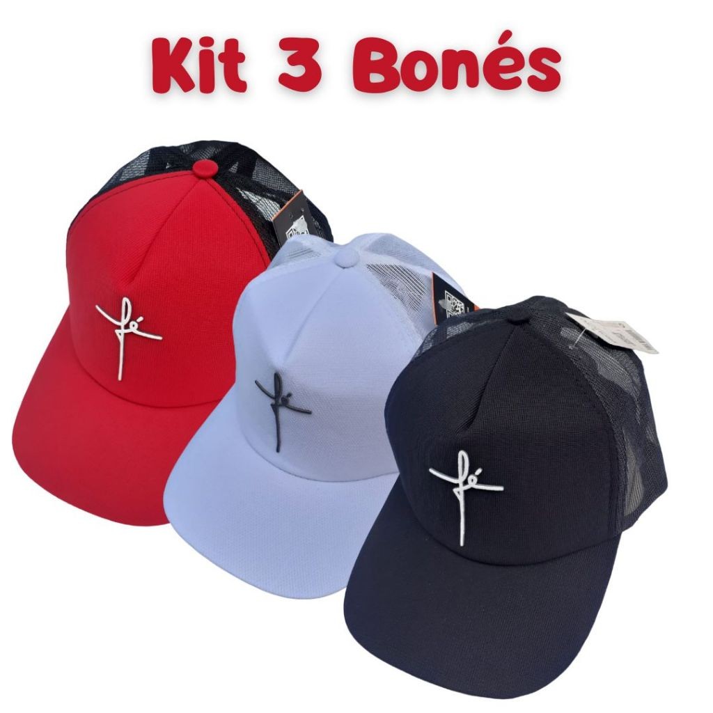 Kit com 3 Bonés Fé Unissex Mega Promoção em Oferta na Shopee