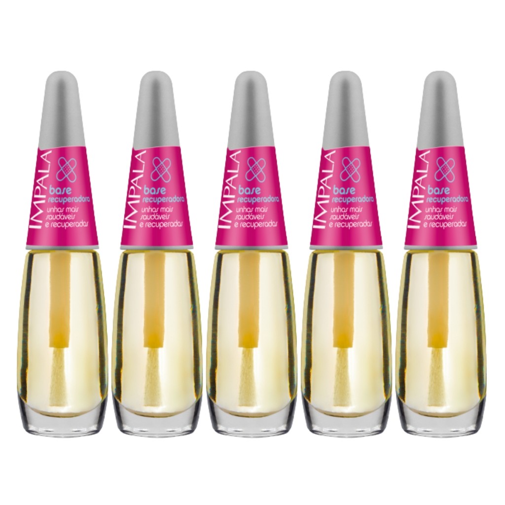 Kit 5 Esmalte Impala Base Recuperadora Tratamento Unha Fraca