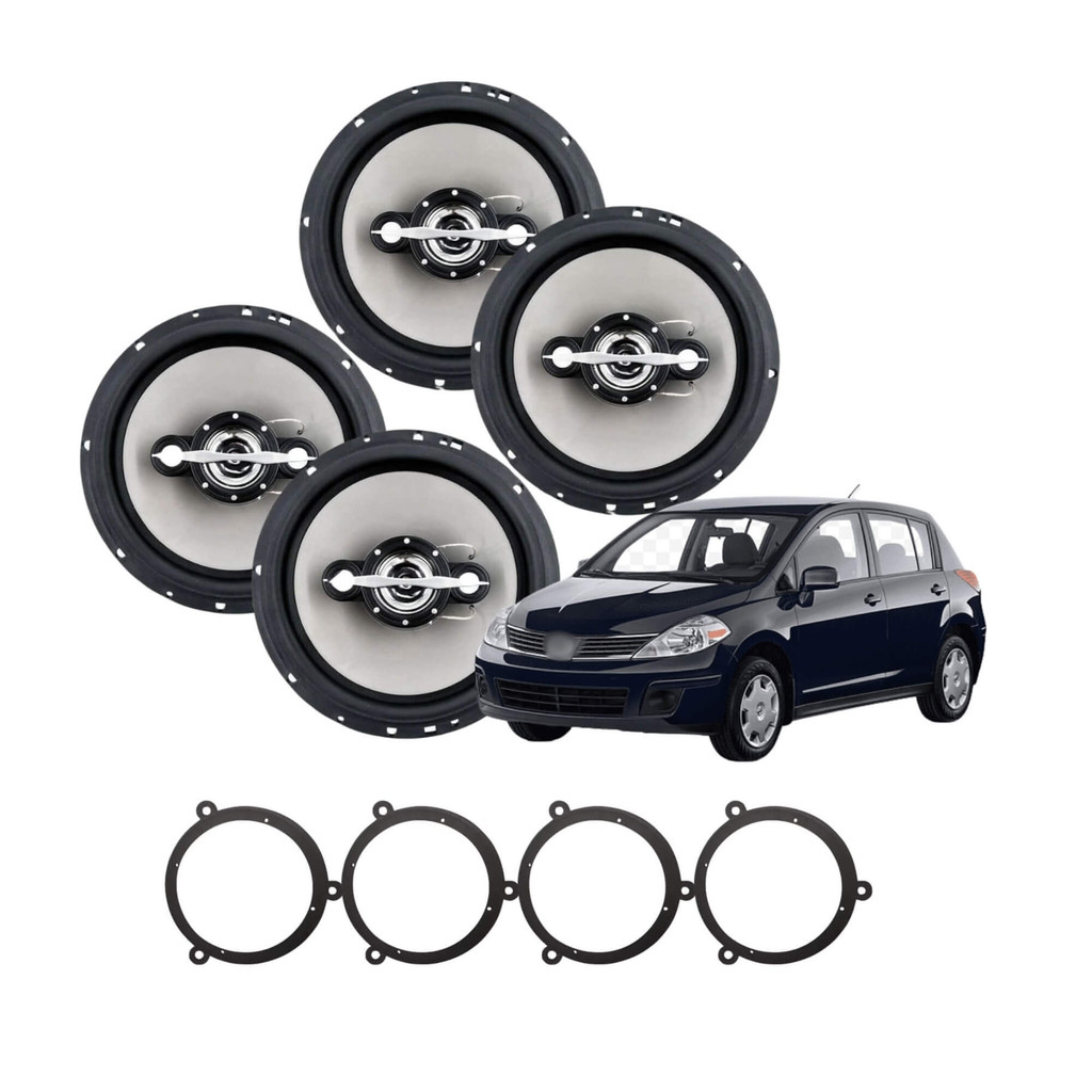 Kit Tiida Alto Falantes Automotivo 6" Quadriaxial 70W RMS Cada + Aros Adaptadore