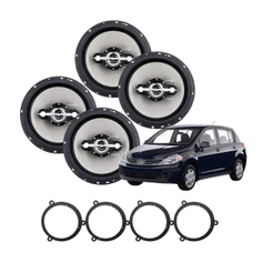 Kit Tiida Alto Falantes Automotivo 6" Quadriaxial 70W RMS Cada + Aros Adaptadores