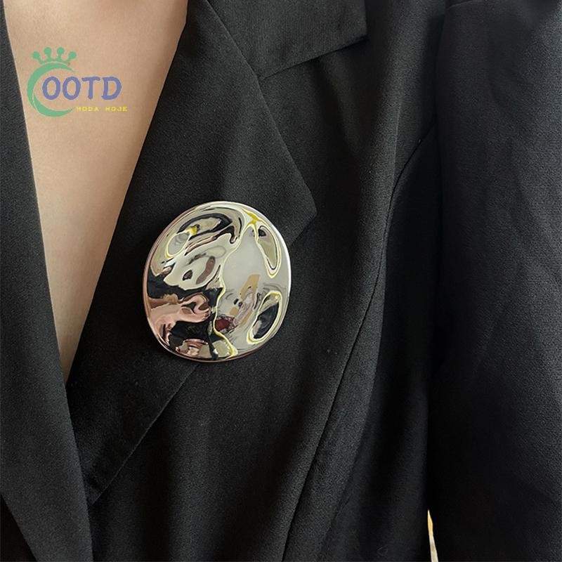 Moda Hoje Nova Minimalista Irregular Geométrico Metal Polido Broche Oval Para Mulheres Menina Festa Jóias Presentes .
