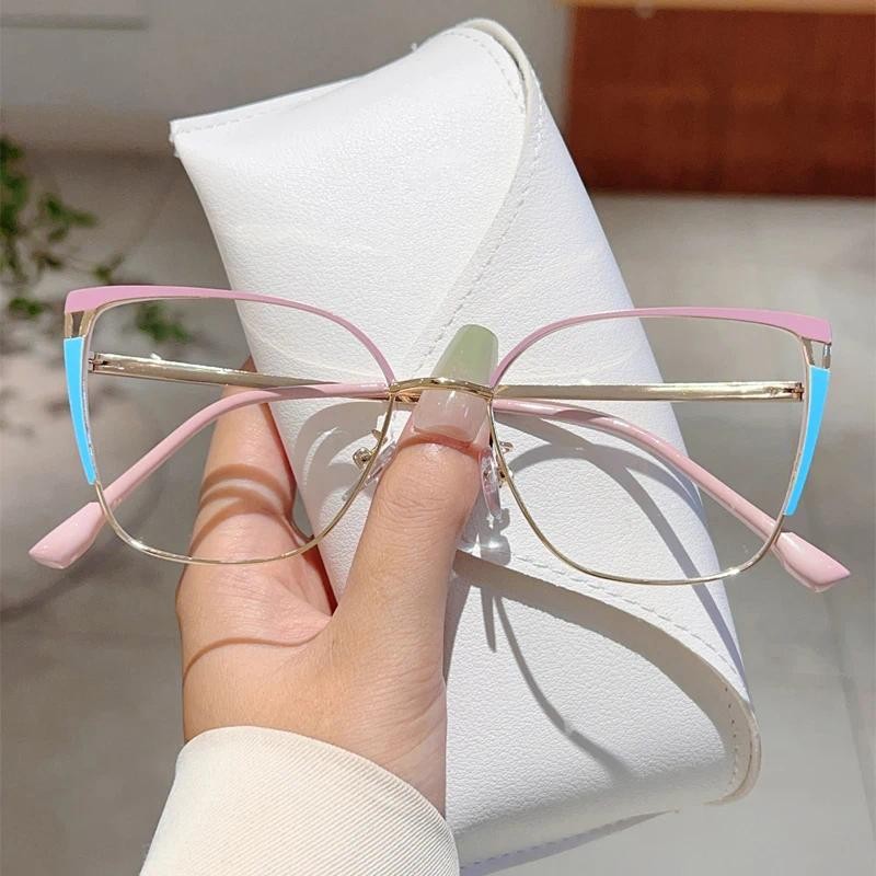 Óculos De Olho De Gato De Grandes Dimensões Feminino 2024 Moda Vintage Multi-Cor Aro Armações Ópticas Na Bloqueio De Luz em Oferta na Shopee